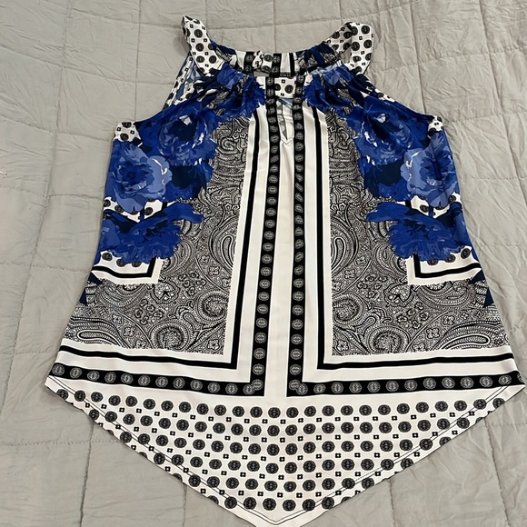 INC International Concepts Blue, White & Black Summer Top. Handkerchief hem. Sm - Picture 2 of 15
